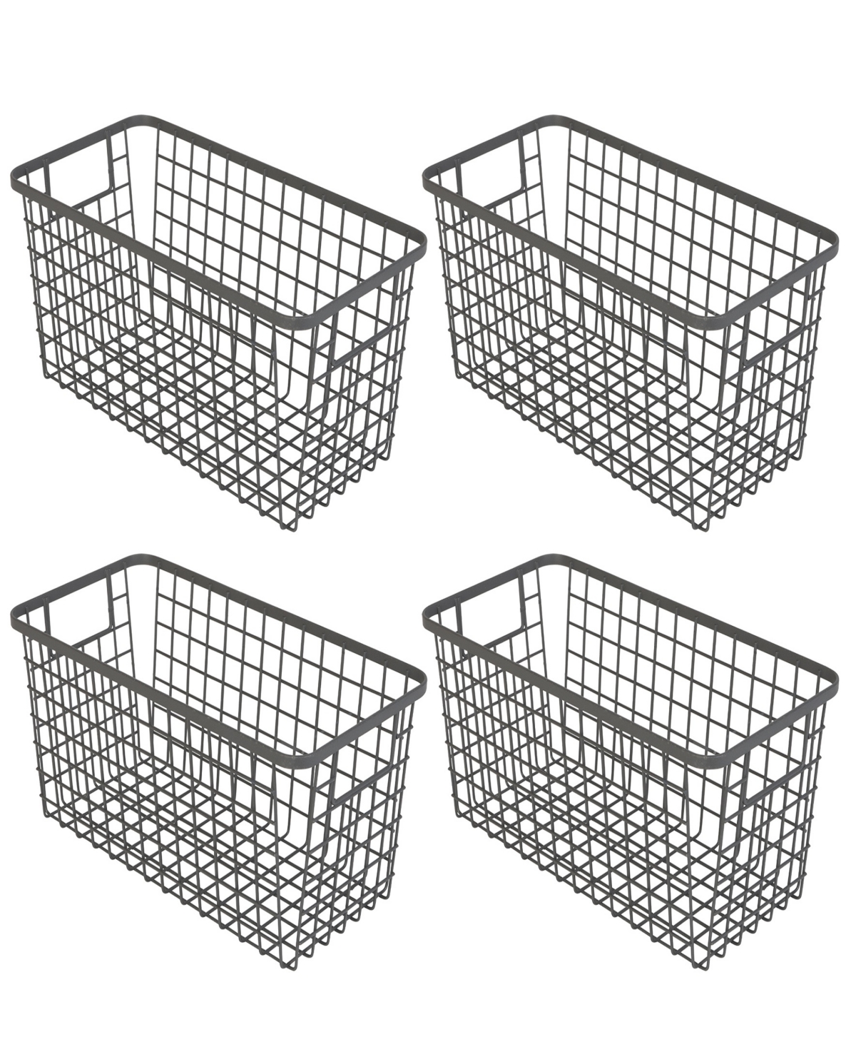 Nestable 6" x 12" x 6" Basket Organizer with Handles, Set of 4 - Gunmetal