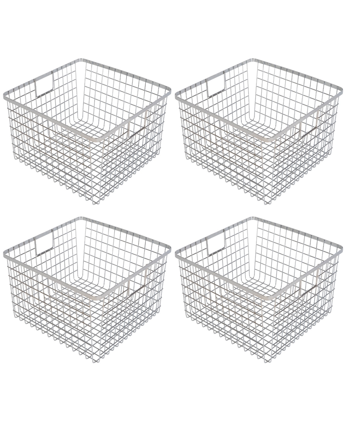 Nestable 9" x 16" x 6" Basket Organizer with Handles, Set of 4 - Chrome