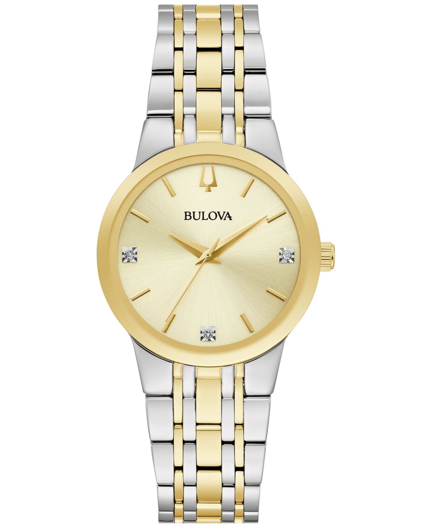 Женские часы Bulova Modern Diamond Accent Two-Tone Stainless Steel Bracelet Watch 30mm — фото 1