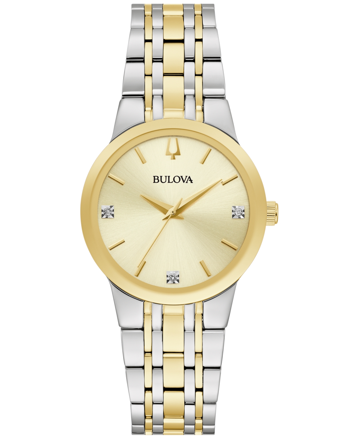 Bulova Women's Modern Diamond Accent Two-tone Stainless Steel Bracelet Watch 30mm In Gold