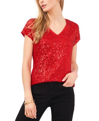 Women's Sequined Dolman Sleeve V-Neck  Blouse