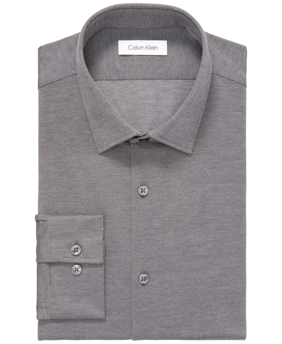 Calvin Klein Men's Refined Cotton Knit Slim Fit Stretch Wrinkle Free Dress Shirt In Charcoal