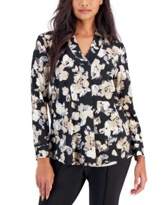 AK Anne Klein - Petite V-Neck Long-Sleeve Knit Top