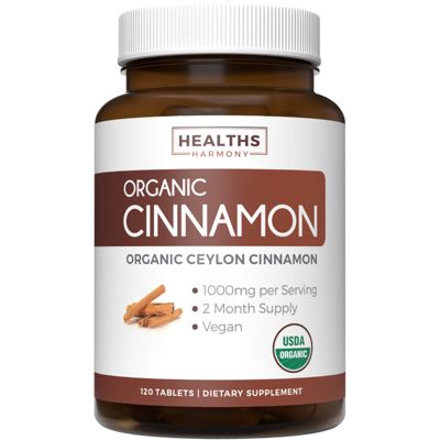 Healths Harmony Organic Ceylon Cinnamon Tablets, Cinnamon Supplements for Energy, Heart, and Metabolism Support, Healths Harmony, 120ct