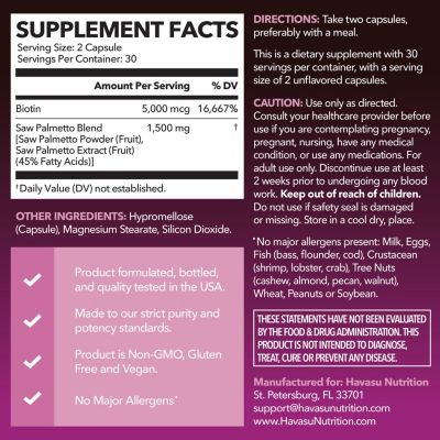 Saw Palmetto + Biotin Capsules, 60ct