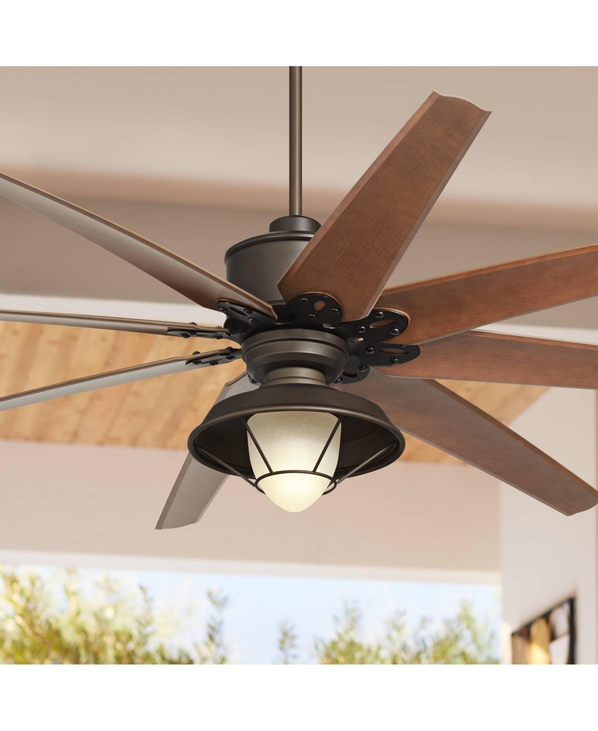 Casa Vieja Predator Indoor Outdoor Ceiling Fan with Light Led Remote Control English Bronze Cherry Blades Hooded Caged Frosted Glass Damp Rated Pa
