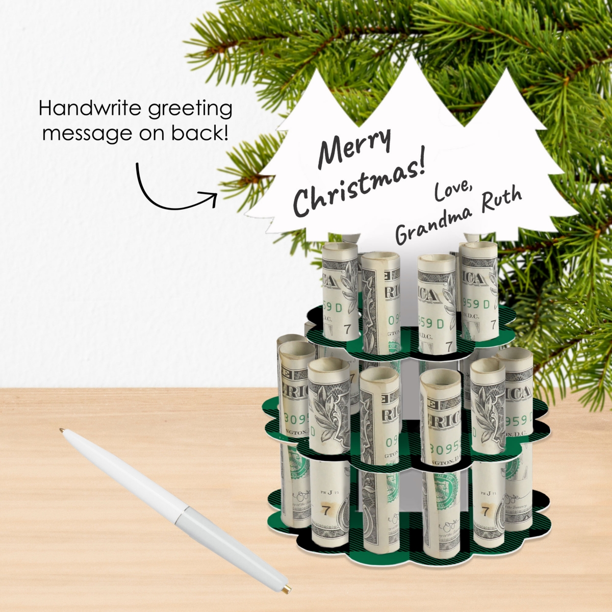 Big Dot of Happiness Holiday Plaid Trees - Diy Buffalo Plaid Christmas Party Money Holder - Cash Cake