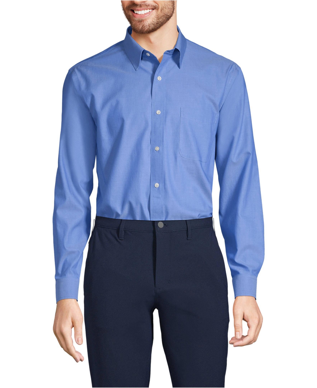 Lands' End Men's Solid No Iron Supima Pinpoint Straight Collar Dress Shirt