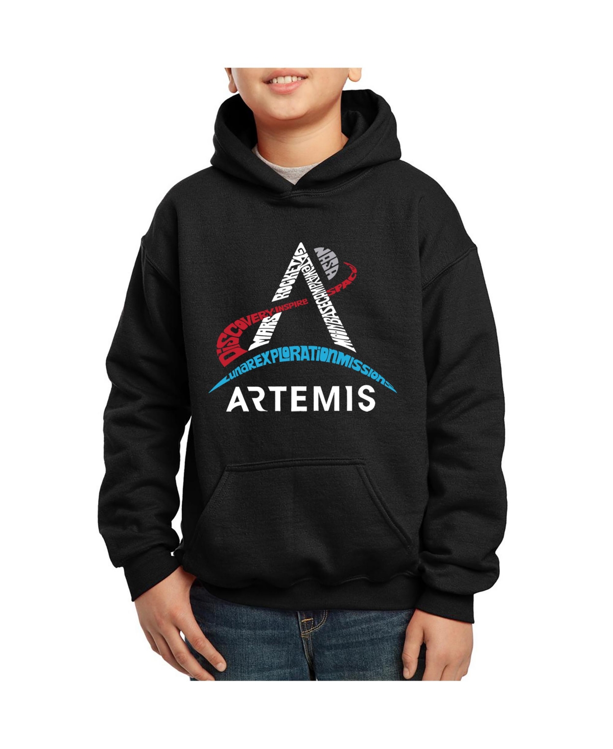 La Pop Art Boys Nasa Artemis Logo Word Art Hooded Sweatshirt