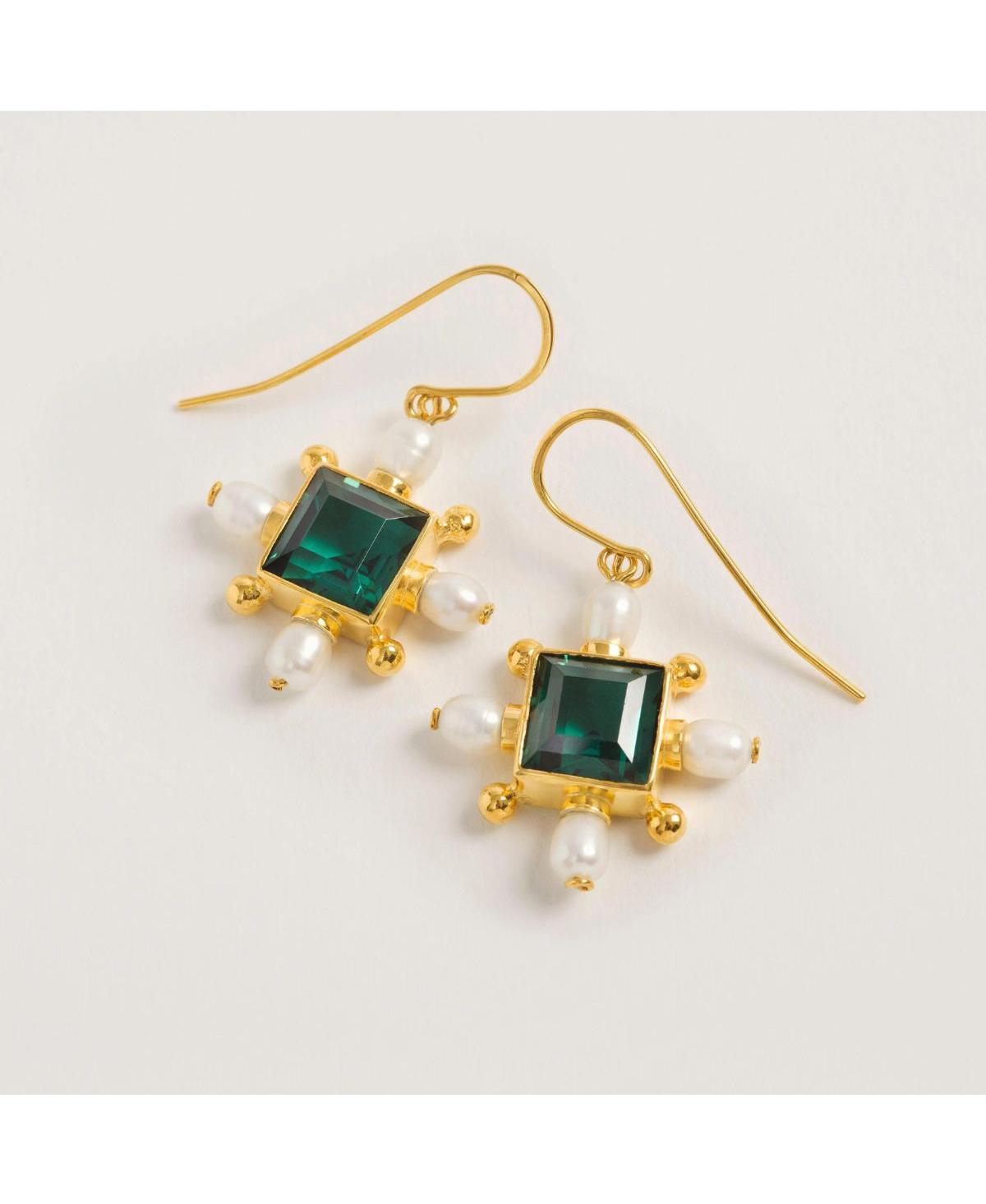 Green Quartz Cross Earrings - Gold