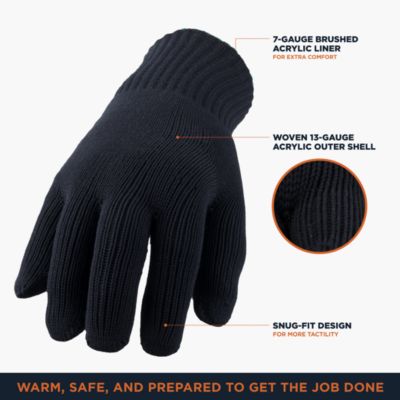 Men's Dual-Layer Knit Insulated Gloves - Moisture-Wicking, 20°F Comfort Rating, Durable Cold Weather Work Gloves (Sold by the Dozen)