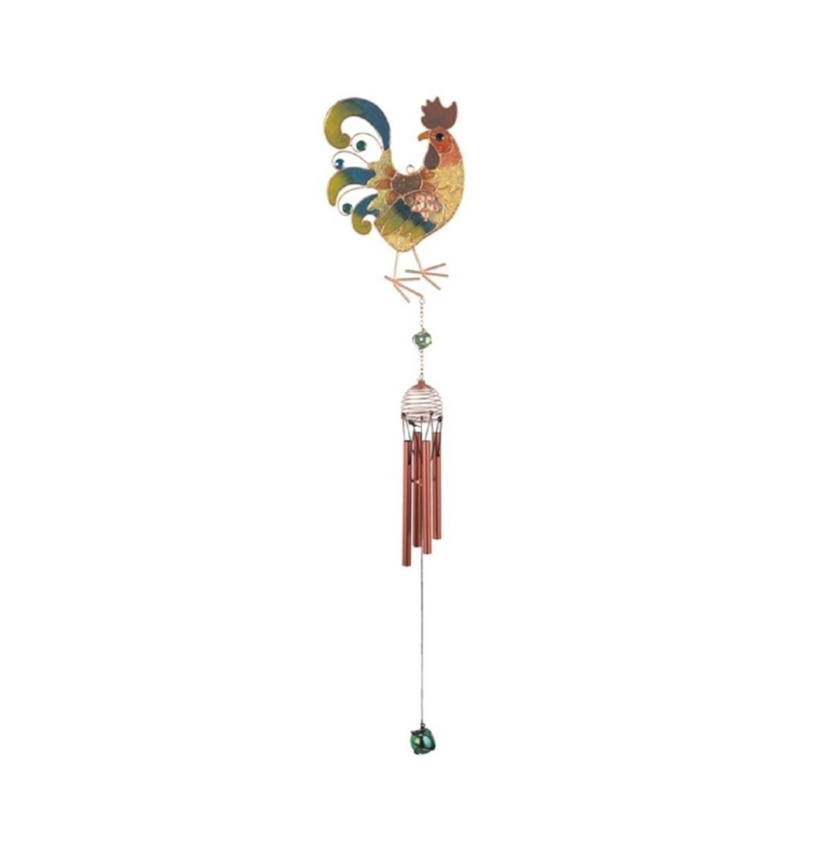 31" Long Rooster Copper and Gem Wind Chime - Multi