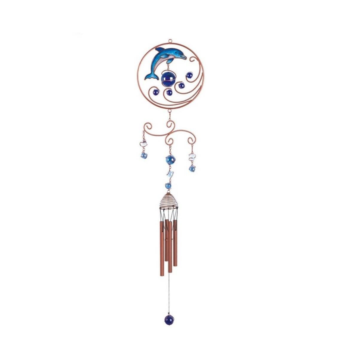 35" Long Dolphin Copper and Gem Wind Chime Marine Life - Multi