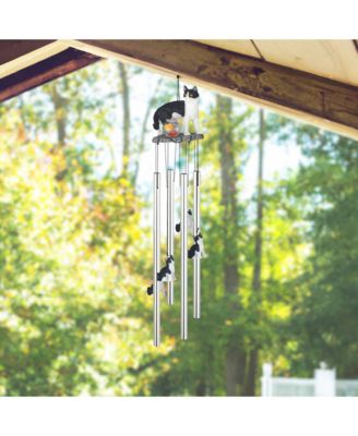 23" Long Tuxedo Kitty Cat with Fish Bowl Round Top Wind Chime Home Decor Perfect Gift for House Warming, Holidays and Birthdays