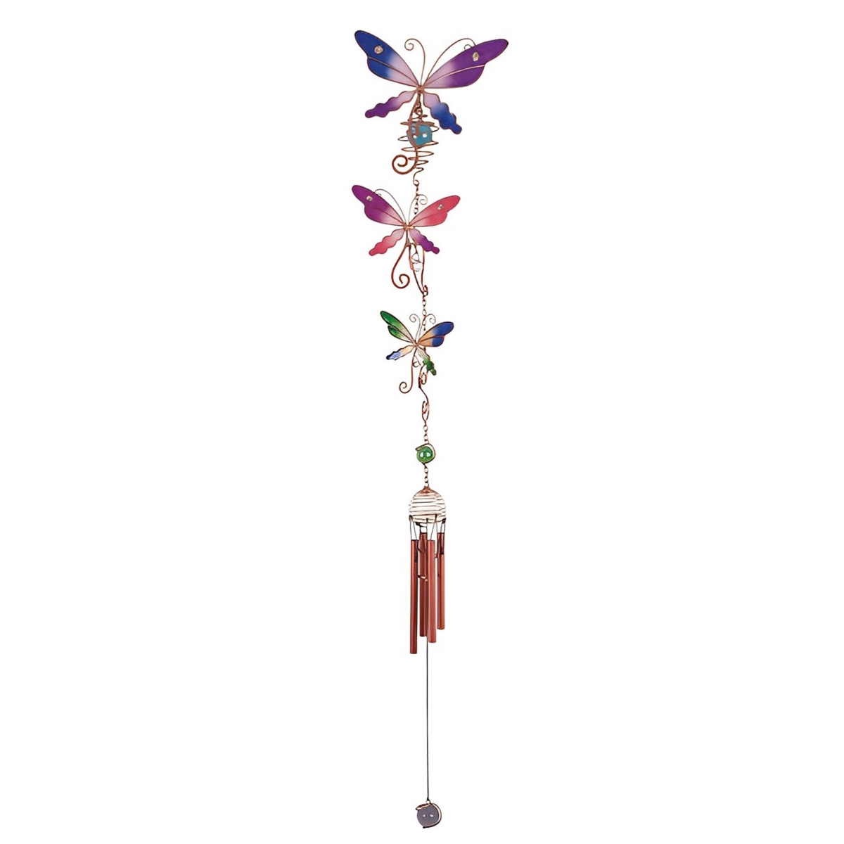 3-Dragonfly Wind Chime with Copper Gem Home Decor Perfect Gift for House Warming, Holidays and Birthdays - Multi