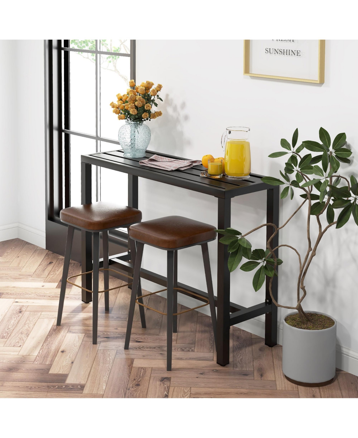 Costway Outdoor Metal Bar Table 48'' Patio Rectangular Counter Height Dining Table