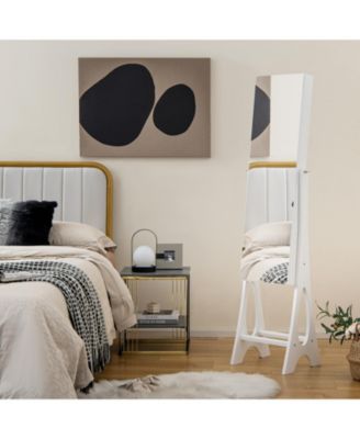 LED Jewelry Cabinet Armoire with Bevel Edge Mirror Organizer Mirrored Standing