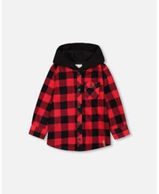 Deux Par Deux Light Polar Hooded Shirt Buffalo Plaid Deux Par Deux Light Polar Hooded Shirt Buffalo Plaid