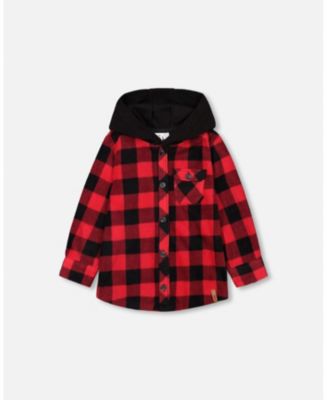 Deux Par Deux Light Polar Hooded Shirt Buffalo Plaid