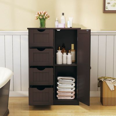 22''L x 12''W x 32''H. Wooden 4 Drawer Bathroom Cabinet Storage Cupboard 2 Shelves Free Standing