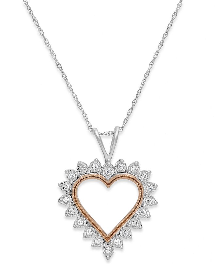 Macy's - Diamond Heart Pendant Necklace (1/10 ct. t.w.) in 10k White Gold