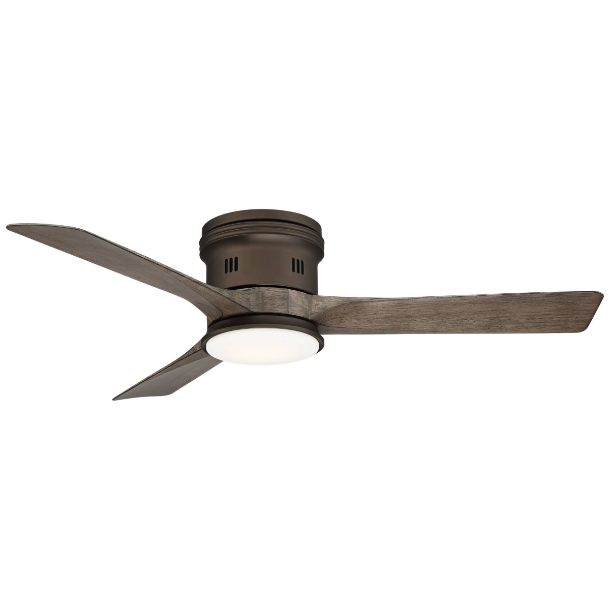 Casa Vieja Salerno Modern Industrial Hugger Low Profile 3 Blade Indoor Outdoor Ceiling Fan with Light Led Remote Bronze Wood Opal Glass Damp Rated