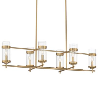 Mikel Soft Gold Linear Island Pendant Chandelier 42" Wide Modern Clear Glass Shade 6-Light Fixture for Dining Room House Kitchen