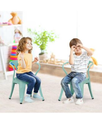 Set of 2 Steel Armchair Stackable Kids Chairs-Green