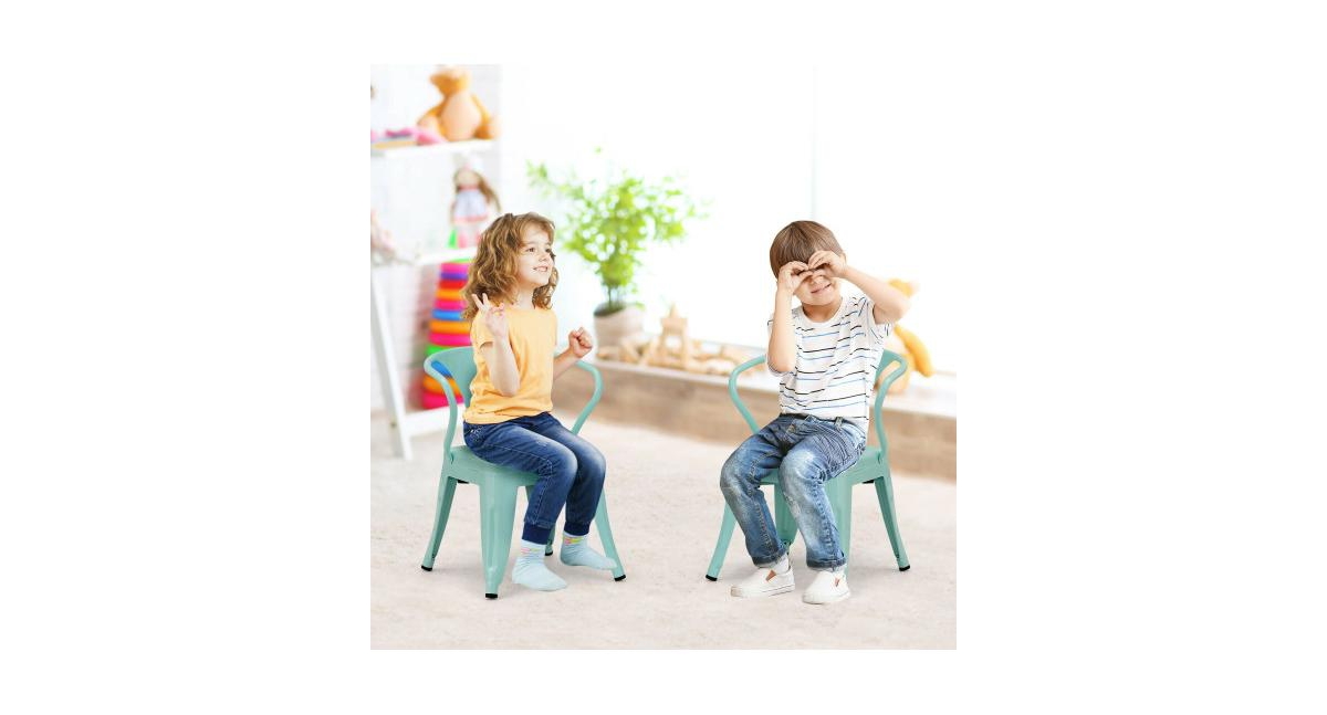 Set of 2 Steel Armchair Stackable Kids Chairs-Green