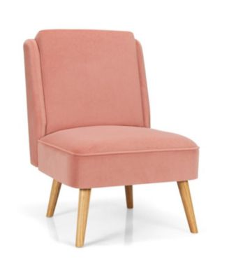 Velvet Accent Armless Side Chair with Rubber Wood Legs for Bedroom