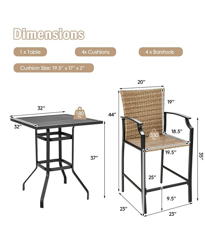 Slickblue 5 Pieces Outdoor Rattan Bistro Bar Stool Table Set with