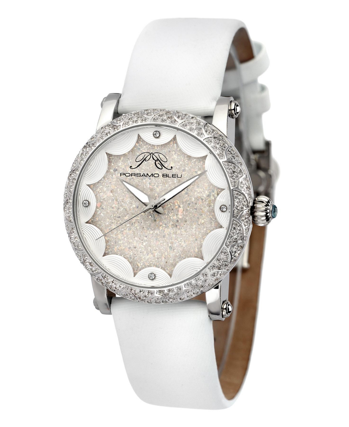 Women's Genevieve Topaz Satin Covered Leather Band Watch - White