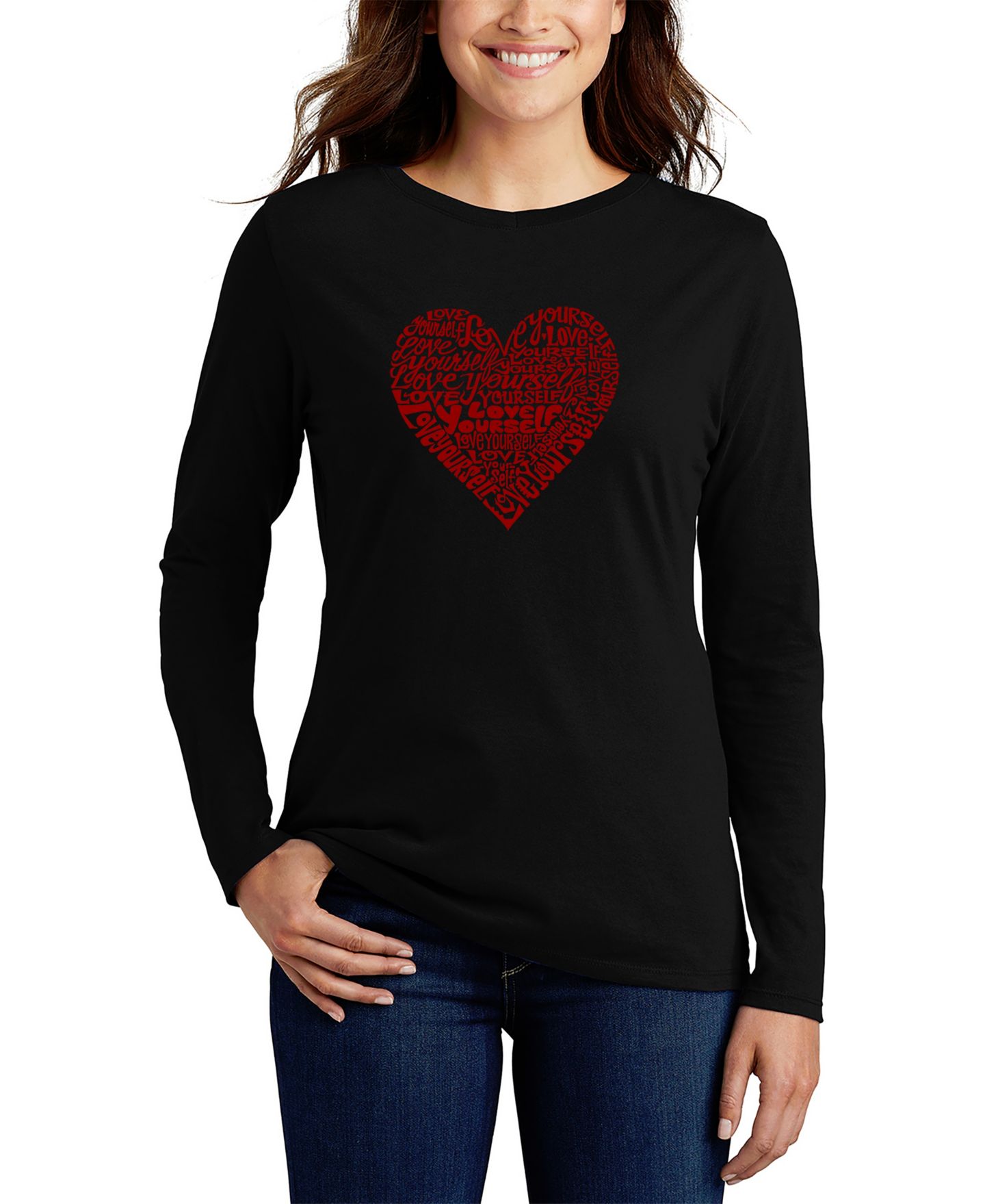 Женская футболка LA Pop Art Love Yourself Word Art Long Sleeve, цвет: Чёрный — фото 1
