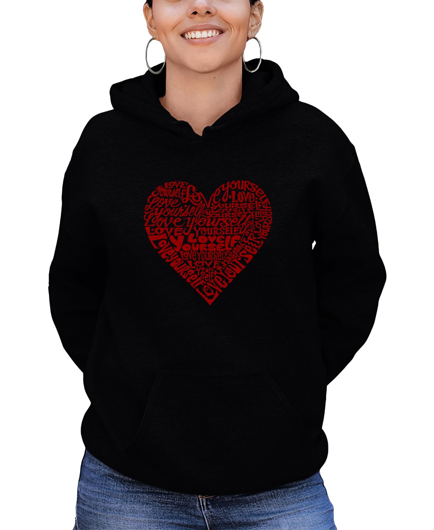 Женское худи LA Pop Art Love Yourself Word Art Hooded, цвет: Чёрный — фото 1