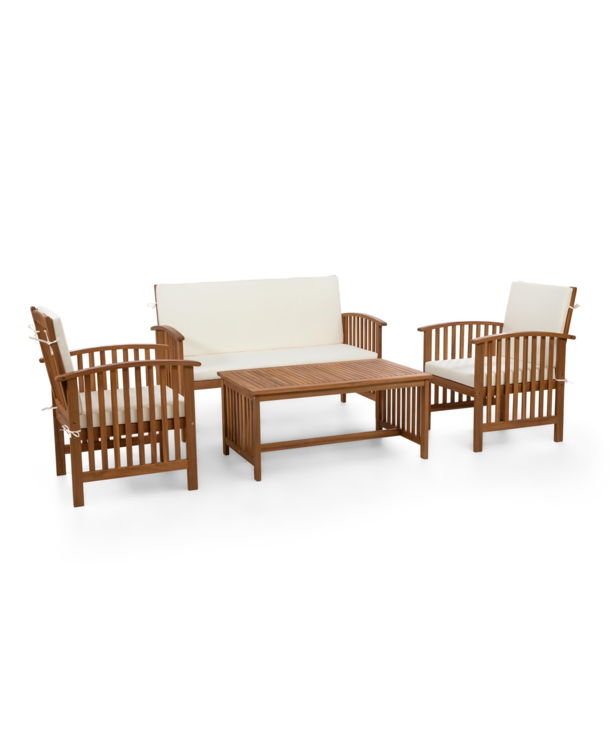 Furniture Of America 4 Piece Acacia Patio Conversation Set With Removable Cushions In Beige