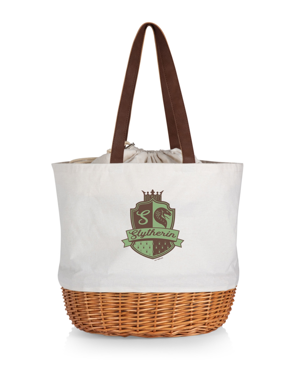 Picnic Time Harry Potter Slytherin Coronado Canvas And Willow Basket Tote In Beige