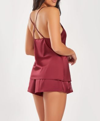 Women's Silky 2 Piece Camisole and Shorts Pajama Set in Lace Trims