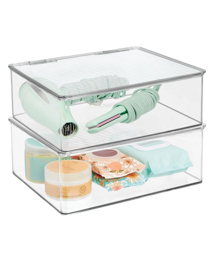 mDesign Stackable Plastic Storage Bath Bin - 2 Pull-Out Drawers - 2 Pack,  Clear