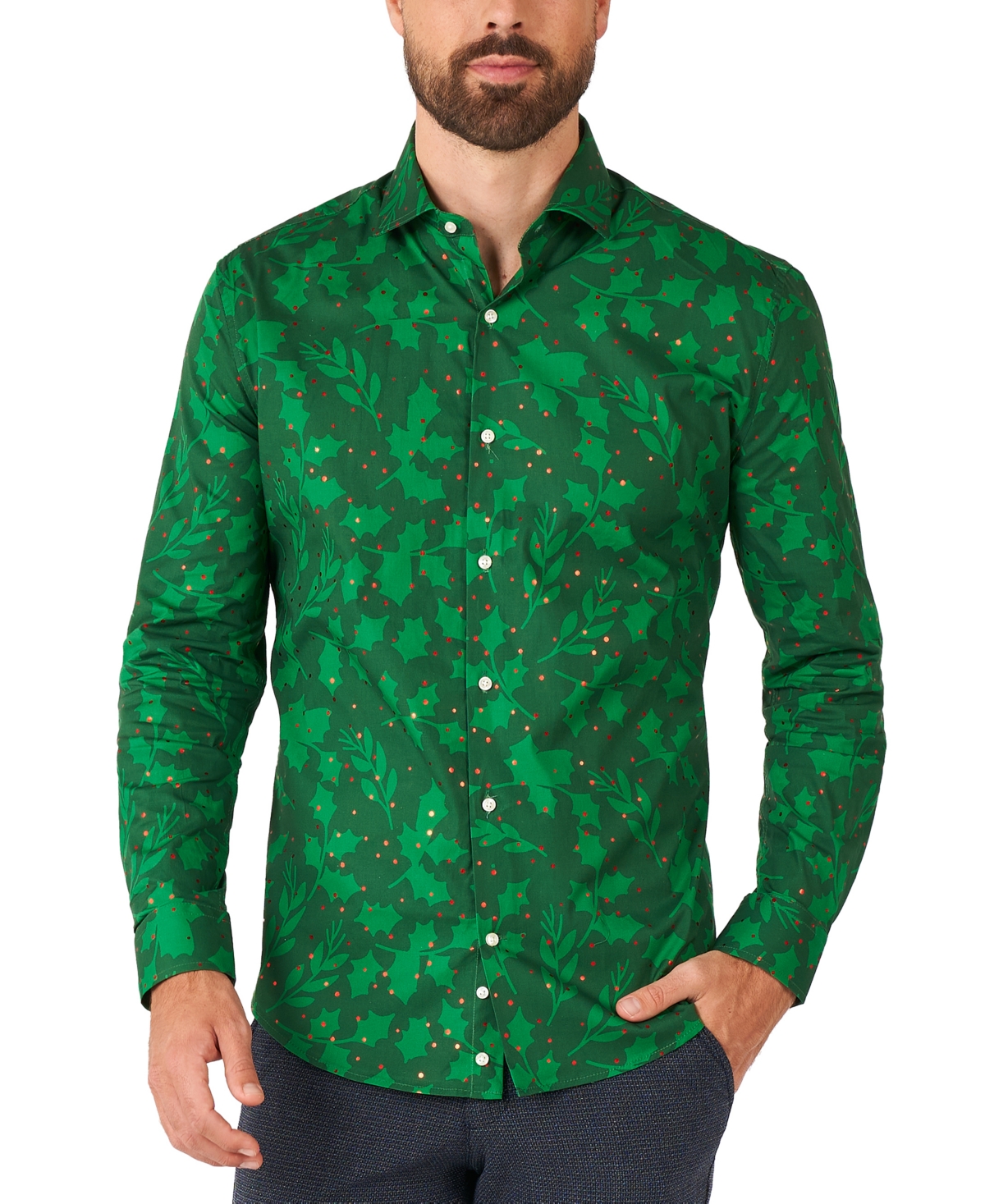 Men's Long-Sleeve Green Berry Shirt - Green