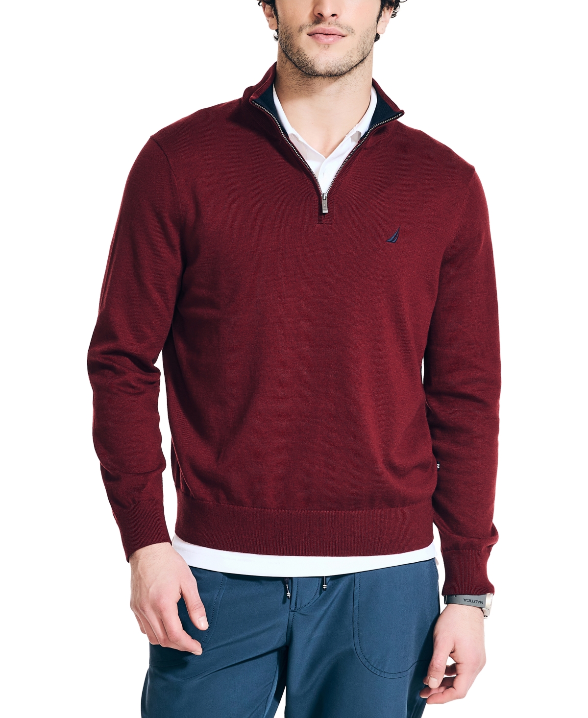 Men's Navtech Classic-Fit Solid Quarter Zip Sweater - Deep Crimson