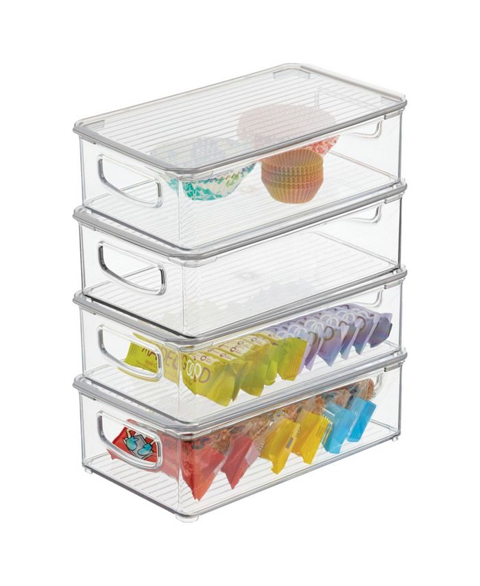 mDesign Plastic Deep Storage Bin Box Container with Lid and Built