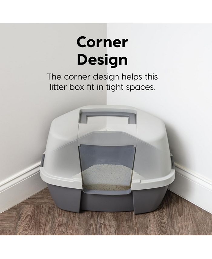 IRIS USA Large Hooded Corner Cat Litter Box with Scoop, Gray Macy's