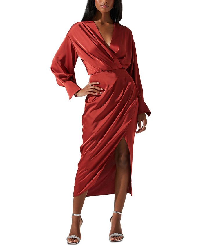 ASTR the Label Women's Blouson-Sleeve Faux-Wrap Sadyra Dress - Macy's