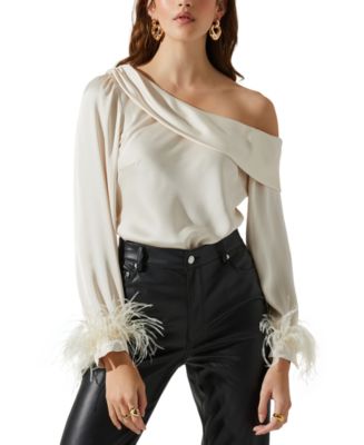 ASTR the Label Women's Dawn One-Shoulder Feather-Cuff Top