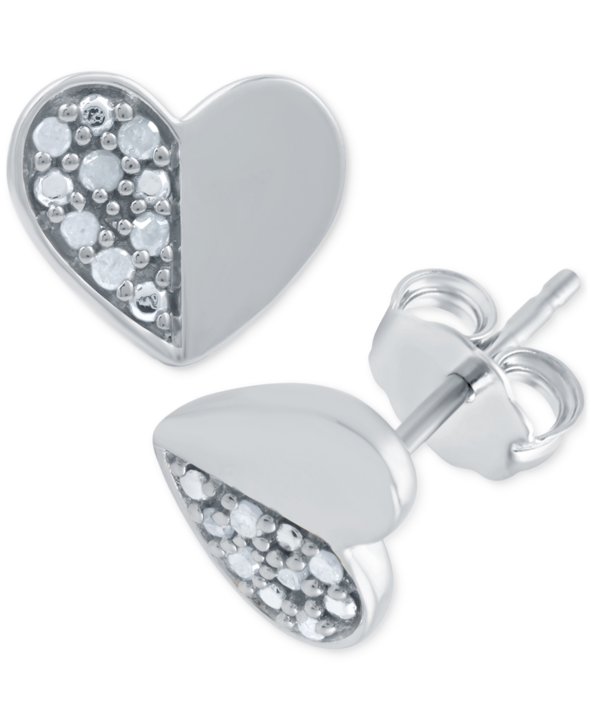 Macy's Diamond Polished Heart Stud Earrings (1/10 Ct. T.w.) In Sterling Silver