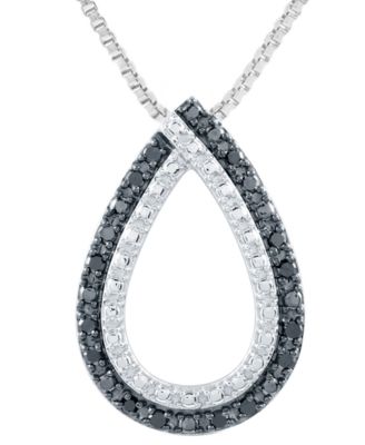 Macy's - Black Diamond Open Teardrop 18" Pendant Necklace (1/6 ct. t.w.) in Sterling Silver