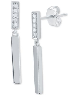 Macy's - Diamond Bar Drop Earrings (1/10 ct. t.w.) in Sterling Silver