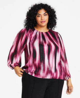 Calvin Klein - Plus Size Printed Round-Neck Long-Sleeve Top