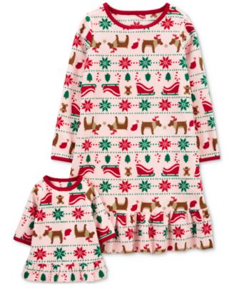 Carter's - Big Girls Holiday Fair Isle Fleece Nightgown and Doll Nightgown, 2 Piece Set