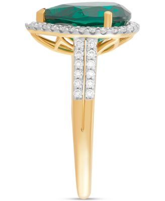 Lab Grown Emerald (2-1/2 ct. t.w.) & Lab Grown Diamond (3/8 ct. t.w.) Pear Halo Ring in 14k Gold (Also in Lab Grown Sapphire)